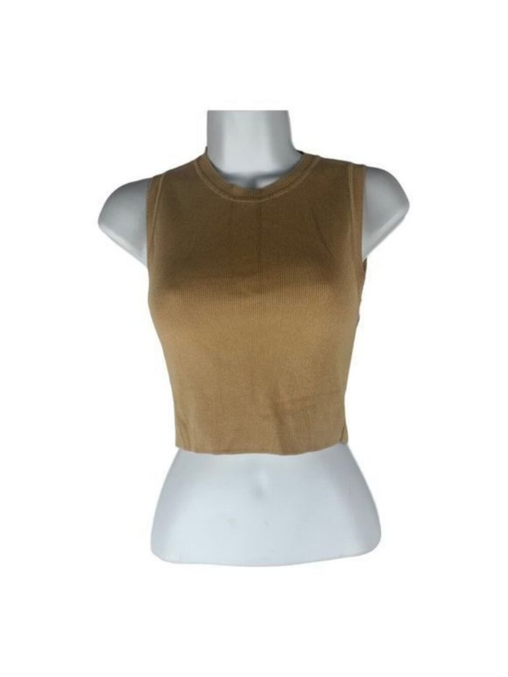 Zara Womens Ribbed Sleeveless Knit Tank Top Small Beige Minimalist Cropped Basic